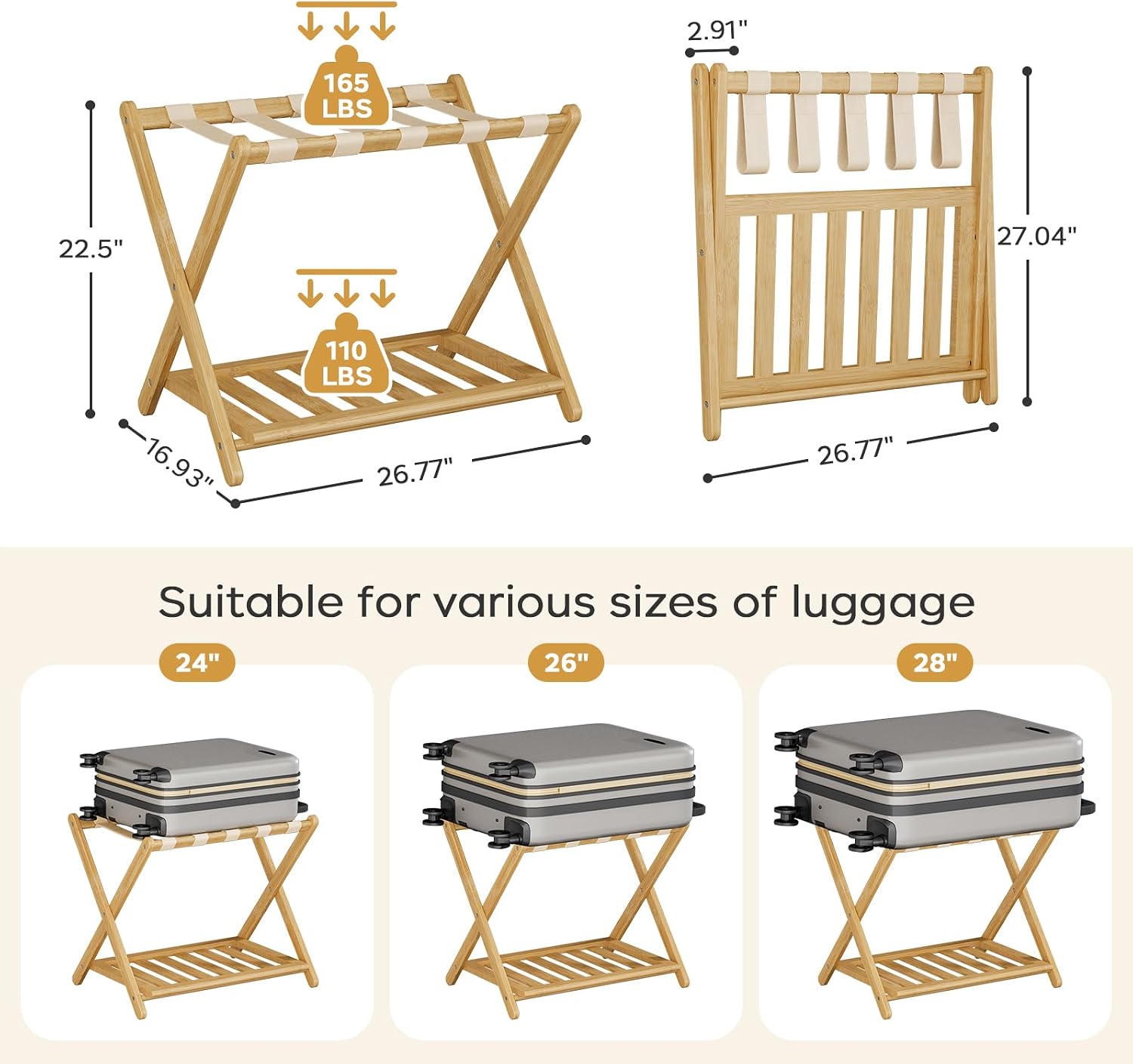 AUCT 24891 - $78 Fully Assembled Luggage Racks Pack of 2, 26.77" Suitcase Stand - Image 2