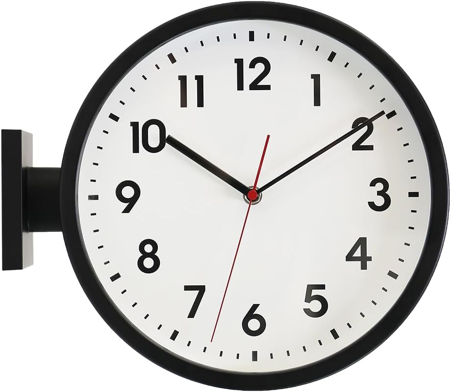 AUCT 24940 - $90 BESTIME 66296A Black Frame Double Sided Aluminum Wall Clock.Simple Design,Classic Alum