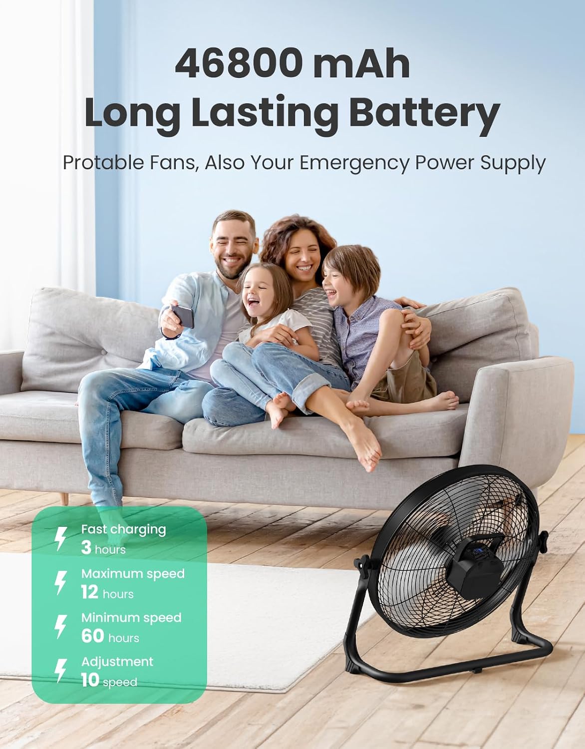 AUCT 23239 - $120 18" Portable Battery Operated Solar Fan, Rechargeable Floor Fan, Hi-Velocity Cordless - Image 2