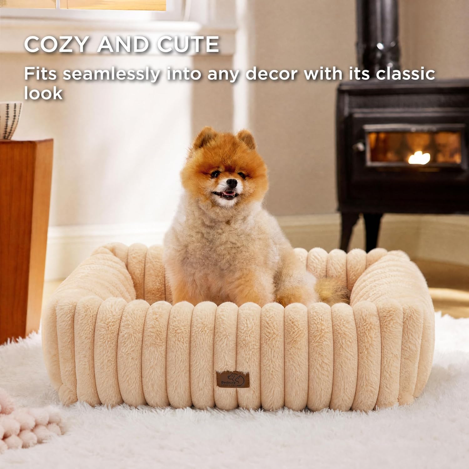AUCT 22942 - $55 Bedsure ComfyFleece Cute Dog Bed Medium Large Size Dog 30in Sandy Beige - Image 2