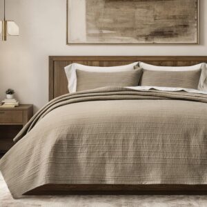 AUCT 23110 - $120 EVERGRACEHOME Cotton Sateen Channel Quilt Set, King Size, Stone Taupe