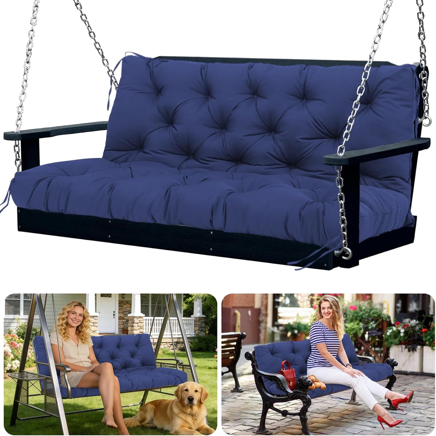 AUCT 23077 - $96 Swing Cushions 3 Seater Replacement Waterproof Outdoor Porch Swing Cushion with Backre