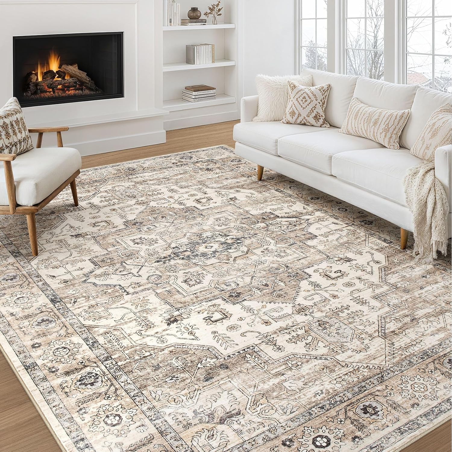 AUCT 22829 - $93 8x10 Area Rugs for Living Room: Washable Vintage Tea Brown Rug