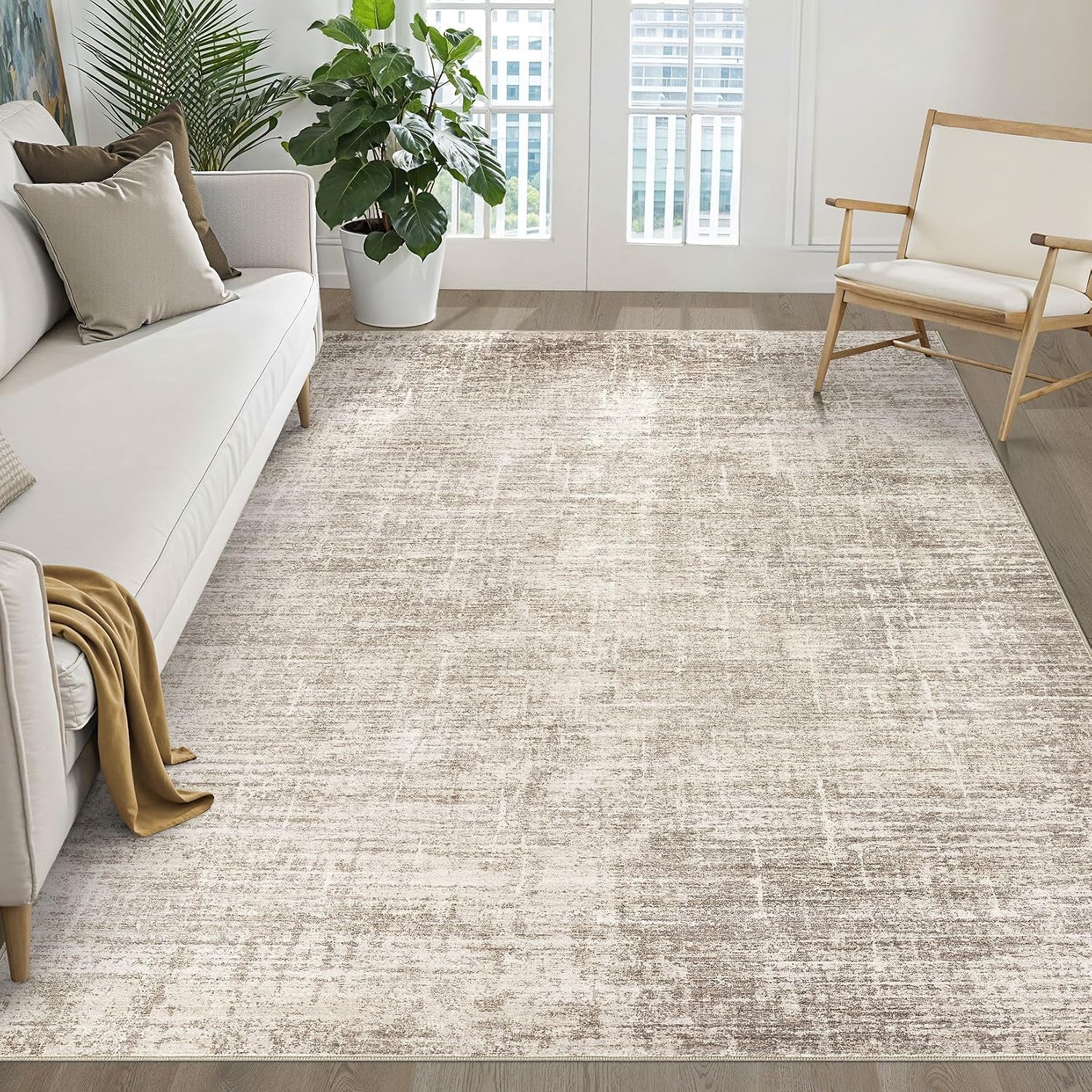 AUCT 23219 - $69 LOONGRUG 5x8 Area Rug Washable Neutral Modern Rug for Living Room Brown